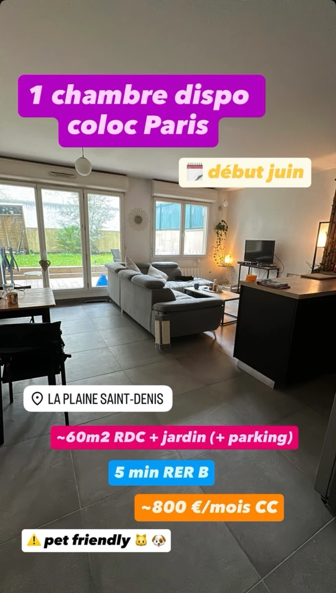 Photo de la colocation à Saint-Denis : Chambre dispo La Plaine Saint-Denis T3 avec jardin